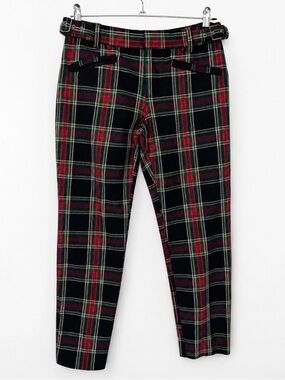 Gap High Waisted Slim Fit Plaid Pants Navy Green Red Size 6 Black Watch Tartan
